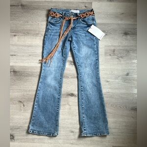 Stylish Blue Flare Jeans with Braided Belt